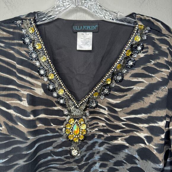 Ulla Popken Plus Size 24/26 Embellished Animal Print Tunic Top Beaded Jeweled - Picture 6 of 7